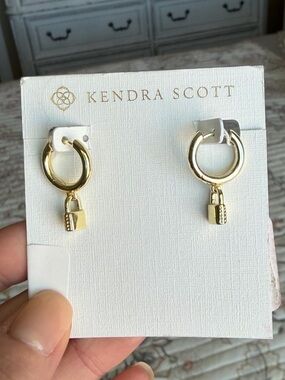 Kendra Scott Gold Padlock Charm Hoop Earrings